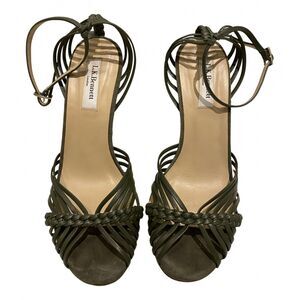 L.K. Bennett Lilybell Olive Green Suede Strappy Shoe Size 40.5 US 9.5 NWOB
